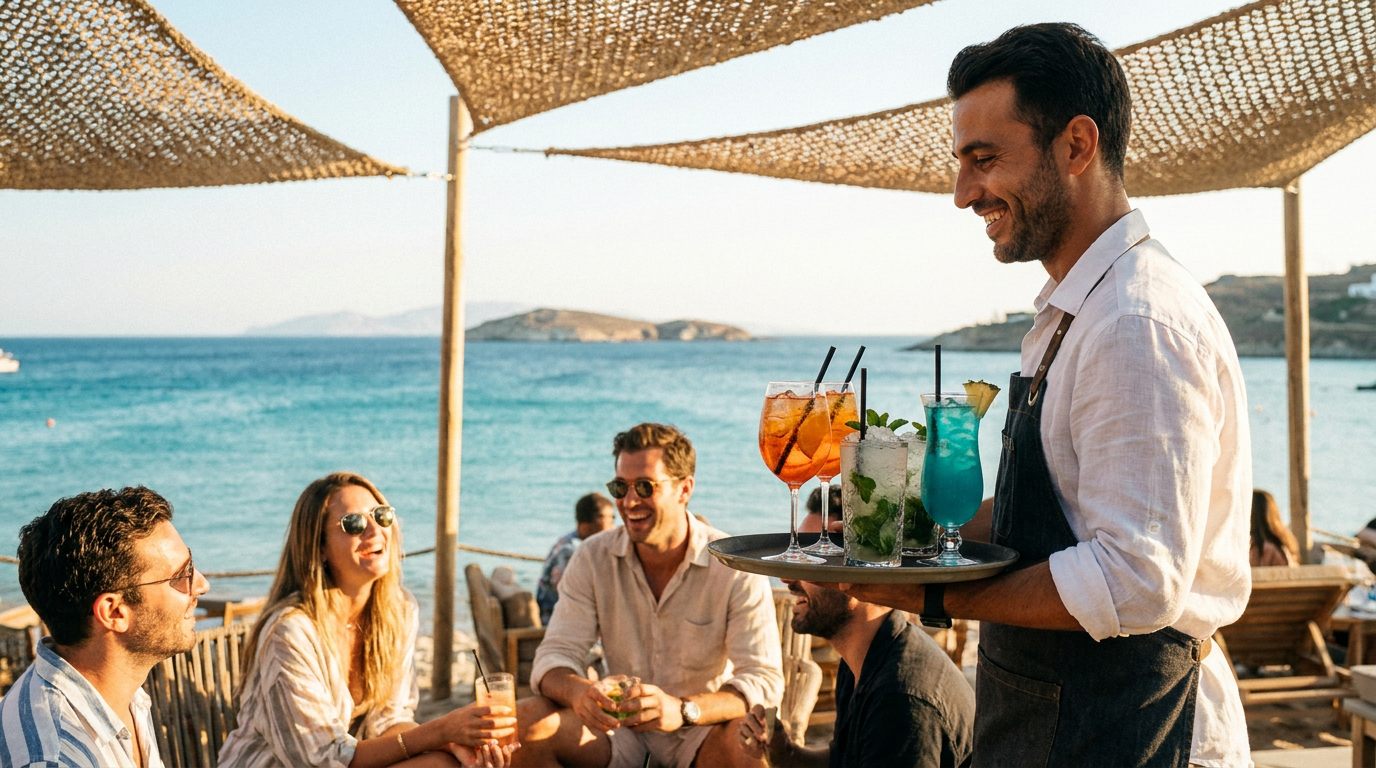 Σερβιτόρος σε beach bar χωρίς άγχος